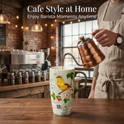 Topadorn Vintage Goldfinch Botanical Ceramic Travel Mug, 17oz, Bird & Floral Print, Spill-Resistant Lid, Microwave & Dishwasher Safe, Gift Boxed