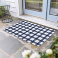 thumbnail image 2 of Navy Blue Plaid Check Doormat Outdoor Entrance 18"x30", Geometrical Abstract Lattice Absorb Moisture Dirt Door Mats, Non-Slip Rubber Backing Floor Mats Indoor, Low-Profile Front Door Rugs, 2 of 9