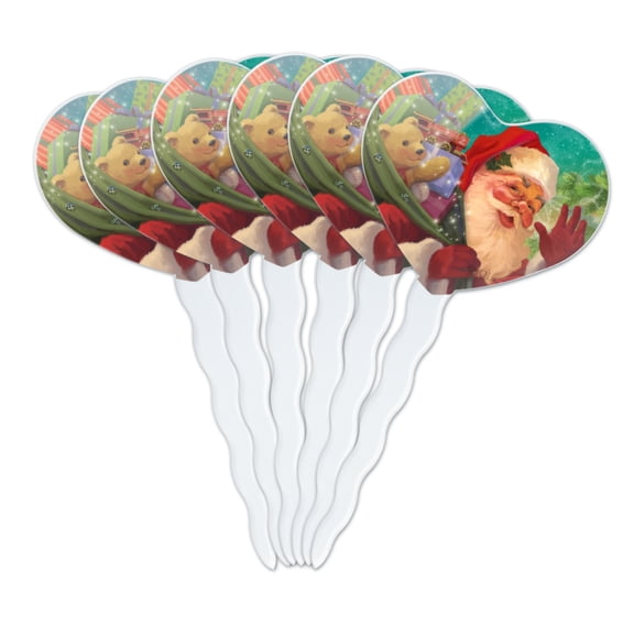 Christmas Holiday Jolly Happy Santa Claus Heart Love Cupcake Picks Toppers Decoration Set of 6