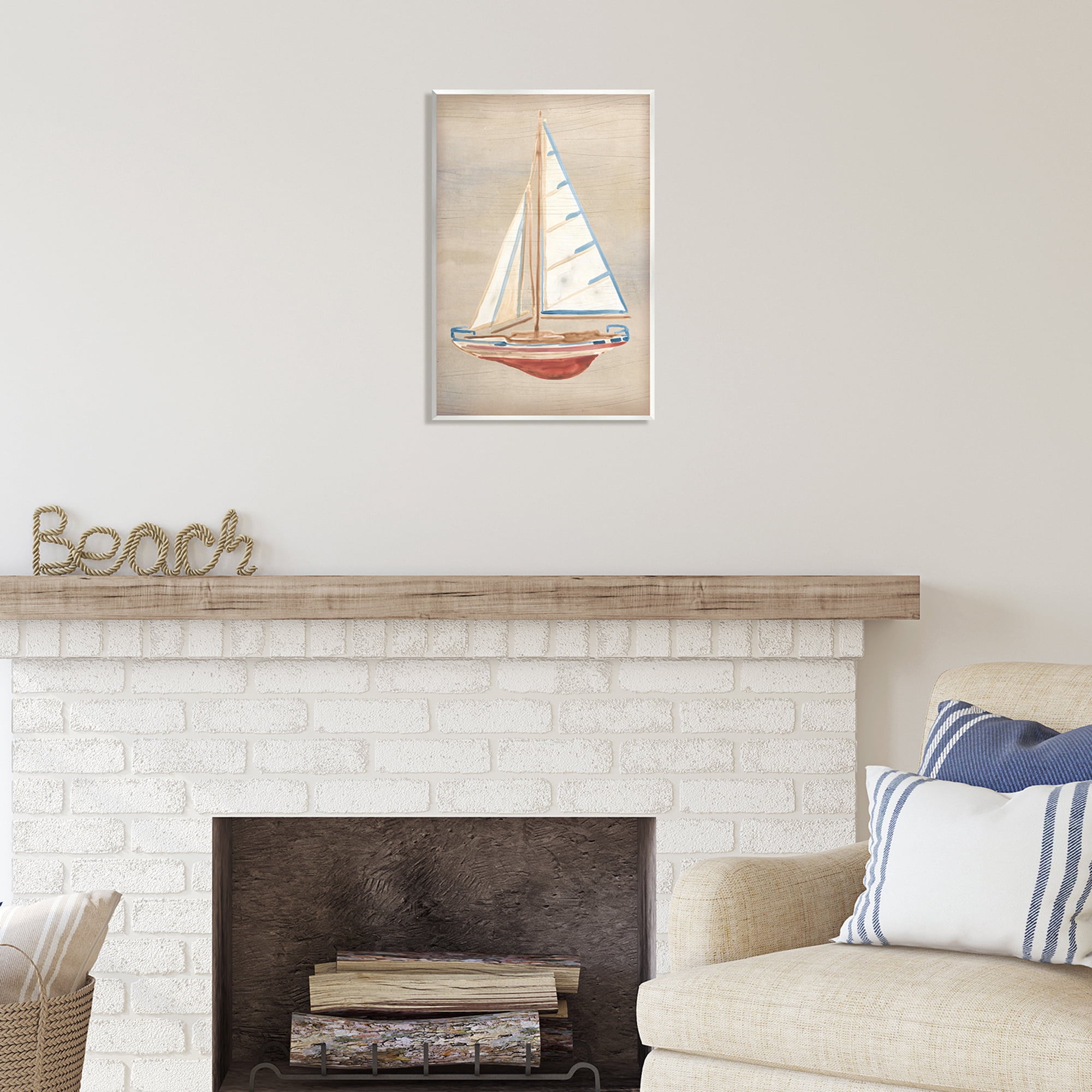 Stupell Industries Rustic Red Boat Transportation Painting Unframed Art Print Wall Art, 13 x 19