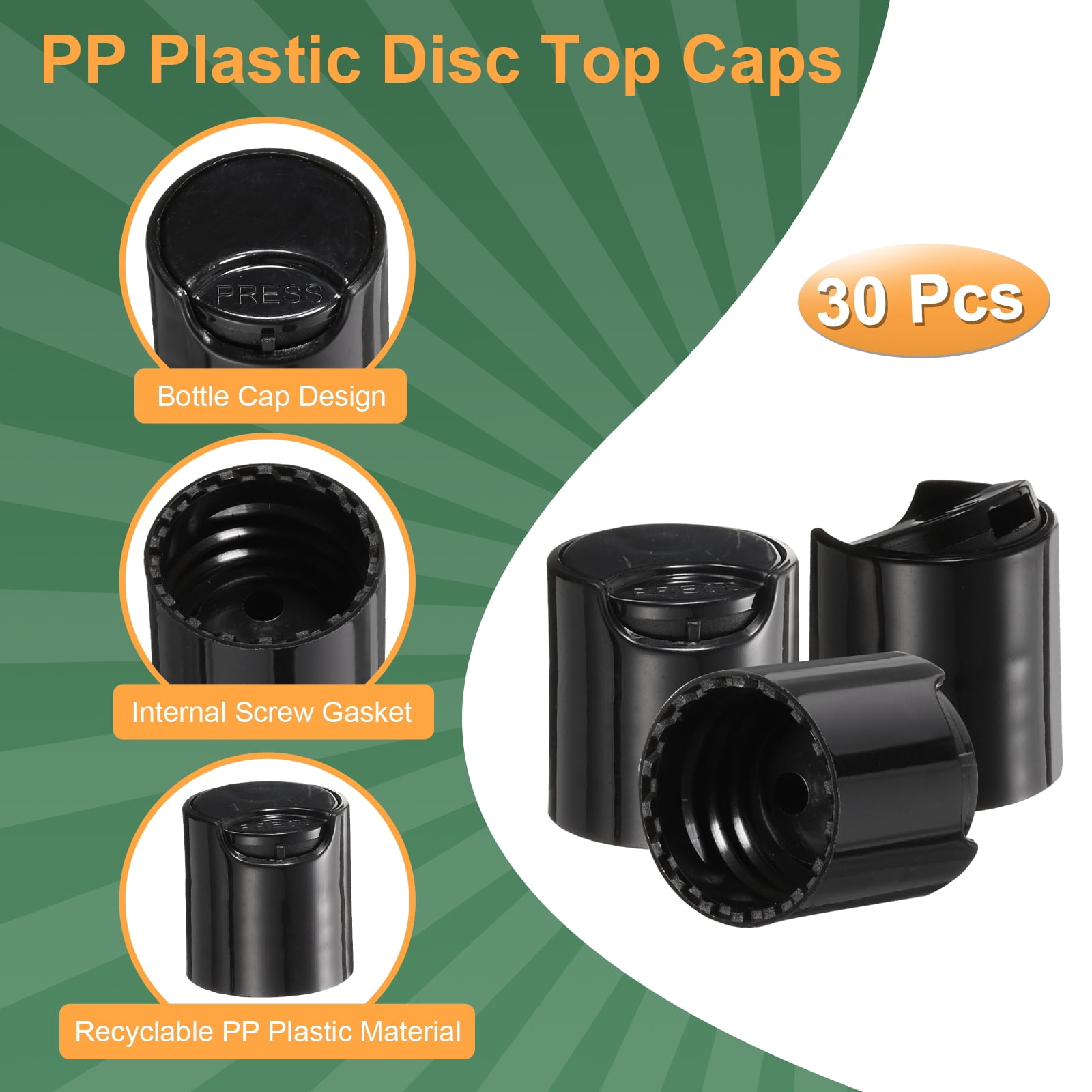 Unique Bargains Disc Top Caps Replacement Press Caps Lids for Squeeze Bottles 18/410 Black