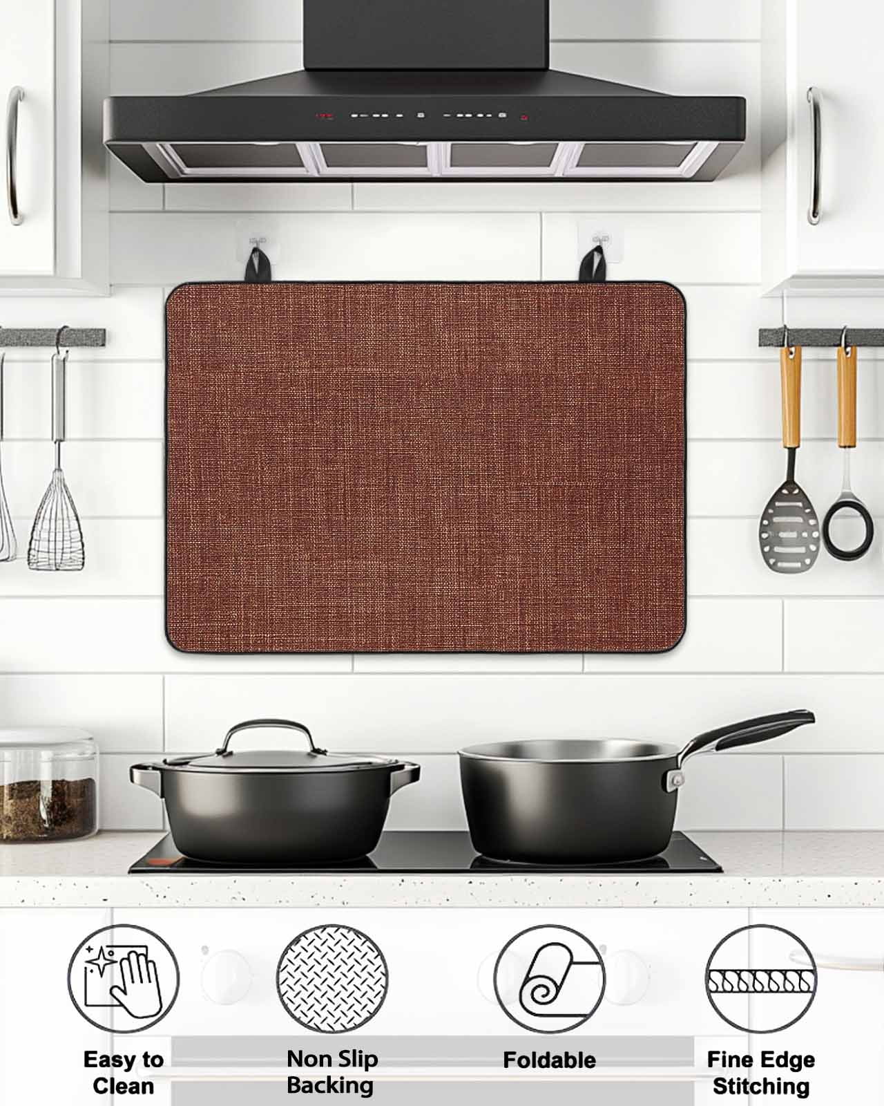 Stove Top Covers for Electric Stove, Dark Brown Glass Stovetop Cover Protector, Vintage Country Monochrome Chocolate Color Induction Cooktop Protector Oven Mat for Kitchen Countertop 31"x24"