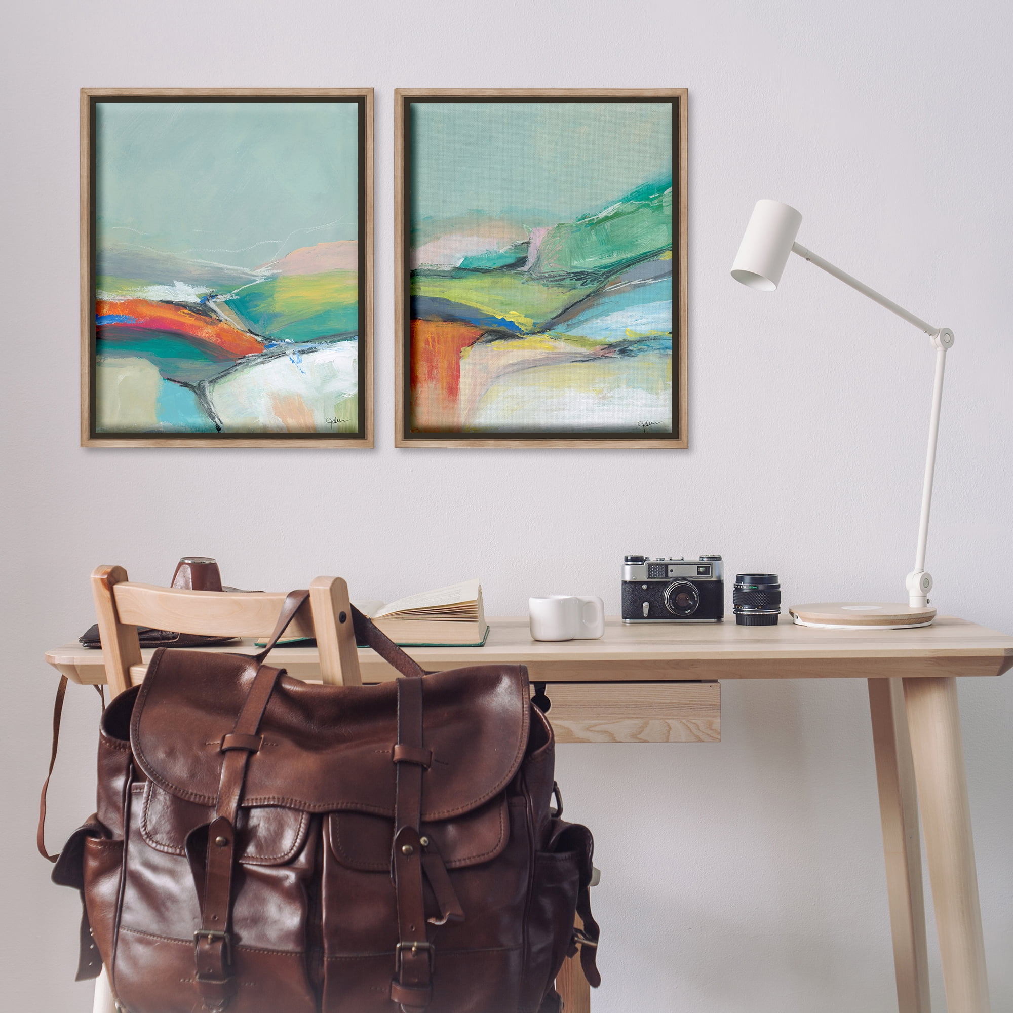 Stupell Industries Impressionist Pastel Landscape Abstract Painting Brown Floater Framed Canvas Art Print Wall Art, 31 x 25, Set of 2