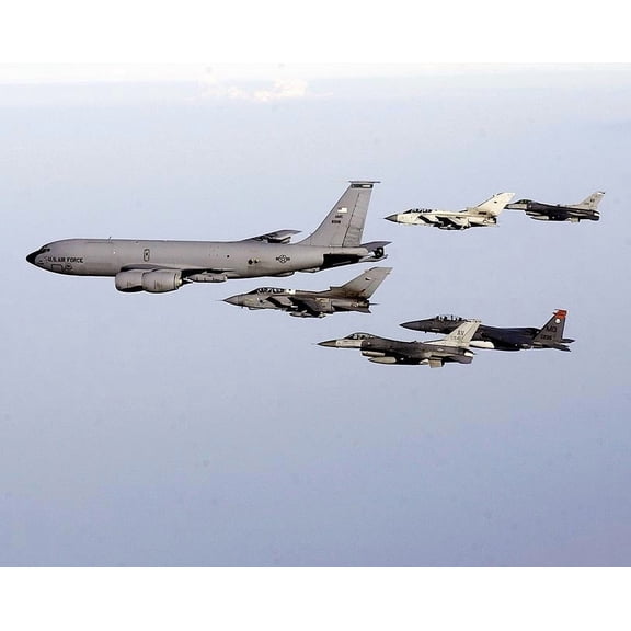 KC-135 Stratotanker & Aircraft Formation - 12x18 Inch Laminated Aviation Poster - Stunning Detail and Bold Colors