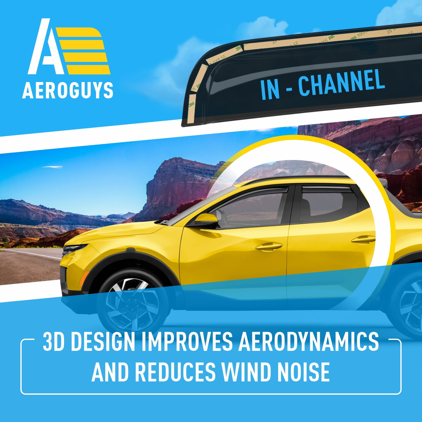 AEROGUYS Extra Durable Window Deflectors in-Channel Window Visors Rain Guards Fit for Hyundai Santa Cruz 2022-2026, Sun Visors, Wind Vent Visors, Window Exterior Car Accessories - 4 pcs. AG0482