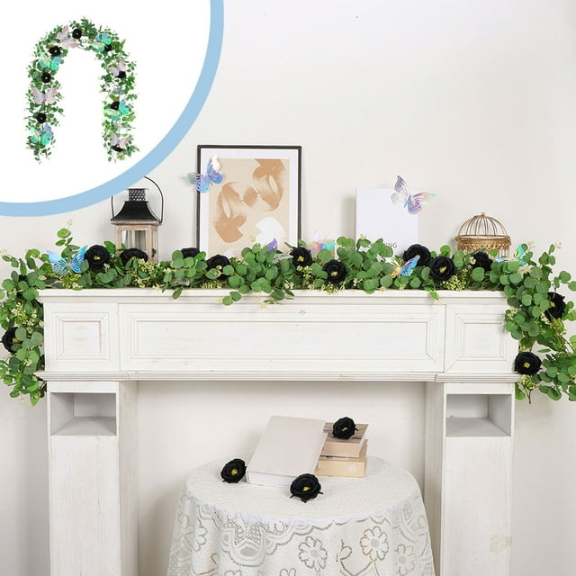 Artificial Rattan Vines Hanging Decor for Wedding Party Home Wall Decoration with Butterflies Floral Accents