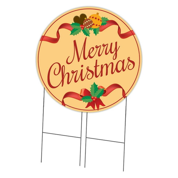 SignMission Corrugated Plastic Sign With Stakes 36" Circular - Merry Christmas | Coroplast Yard Sign With Stake |  Made in the USA