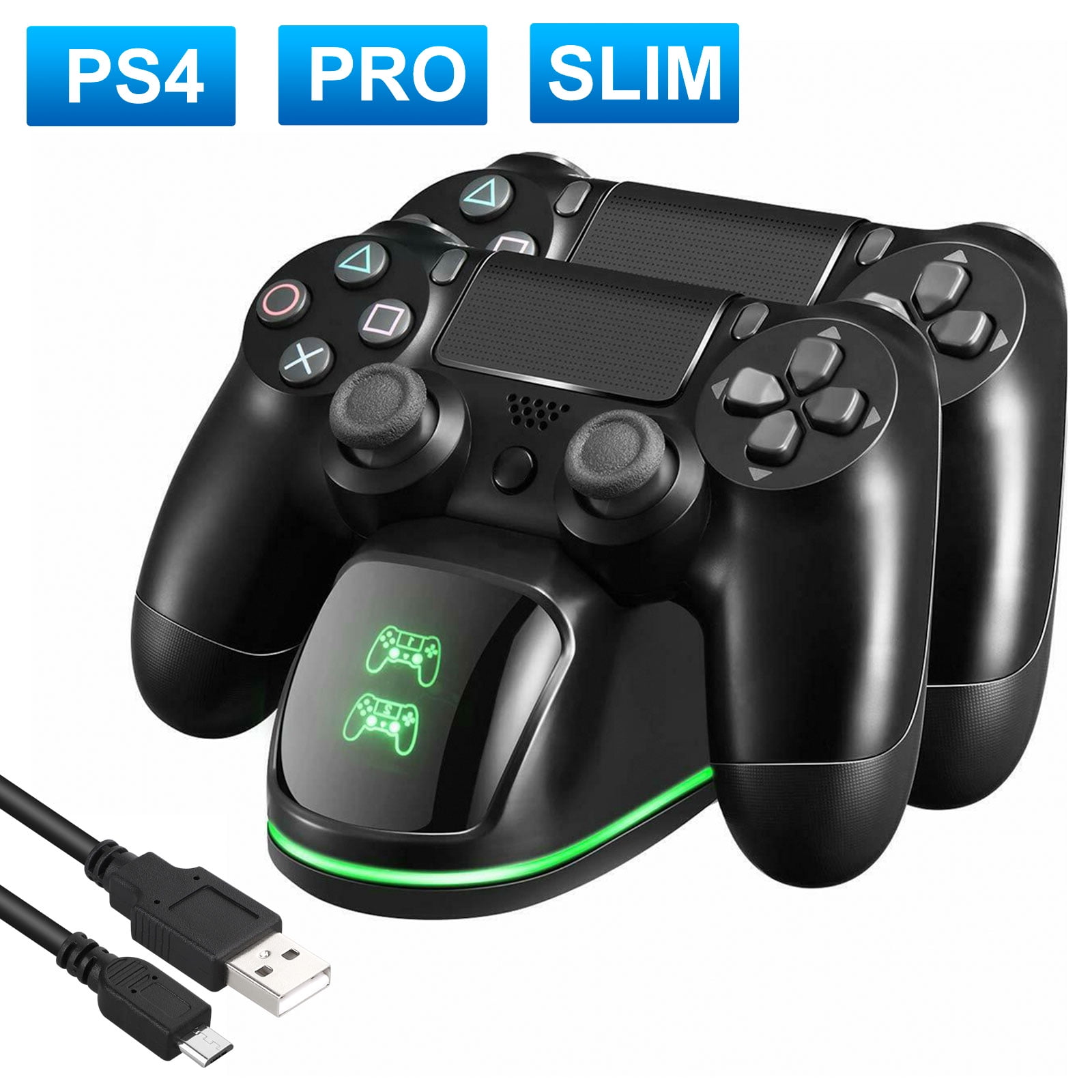 hul bekræft venligst Strædet thong EEEkit Controller Charger for PS4, Fast Dual Controller Charging Station  for Sony Playstation 4 / PS4 / PS4 Slim / PS4 Pro, Charging Dock Stand  Compatible with PS4 Controller with Green Red Indicator - Walmart.com