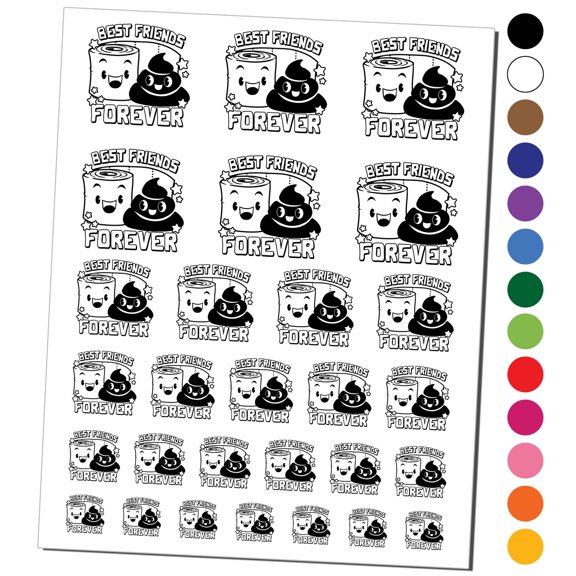 Toilet Paper and Poop Best Friends Forever Friendship Love Water Resistant Temporary Tattoo Set Fake Body Art Collection - Purple