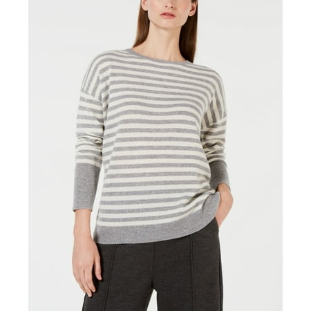 Calvin Klein Performance Women's Crew-Neck Striped Cashmere Sweater Gray Size X-Large