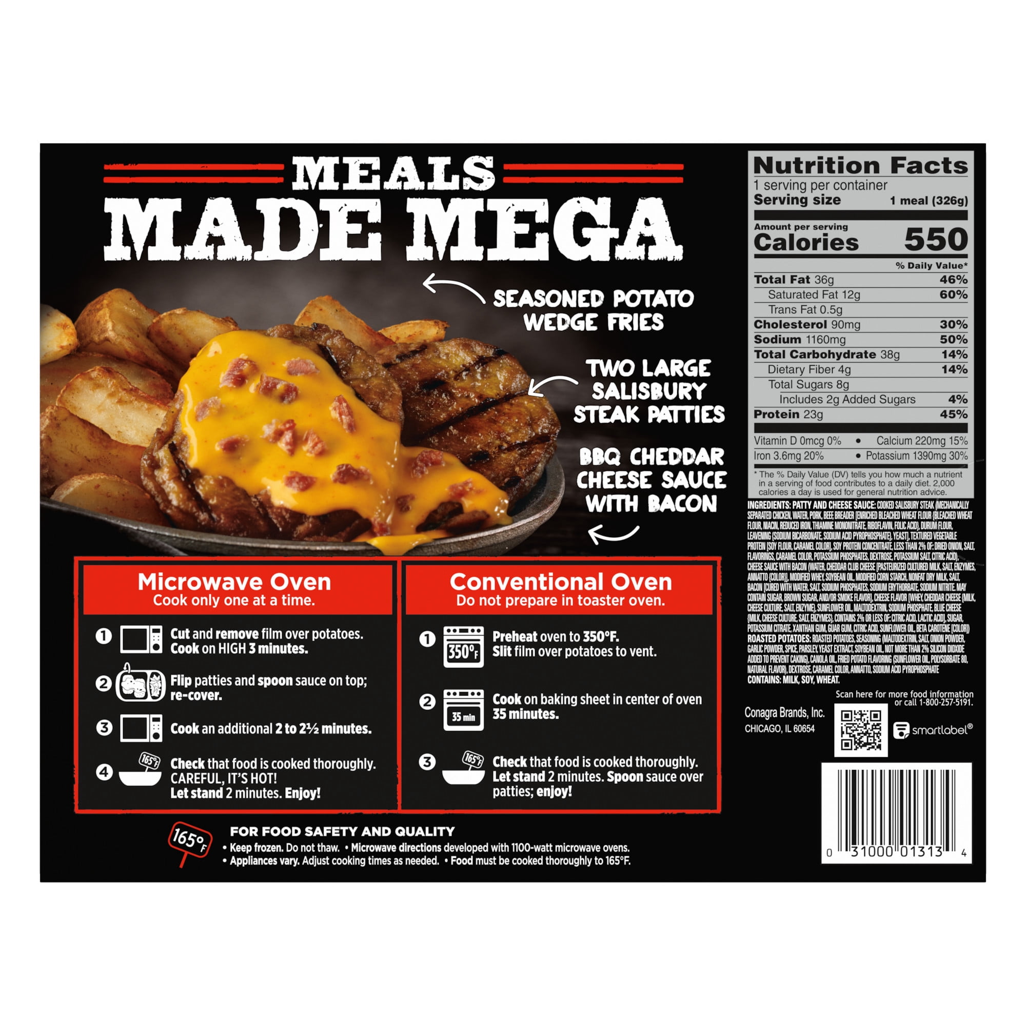 Banquet MEGA Meals Bacon Cheddar Patty, 23g Protein, Frozen Meal, 11.5 oz.