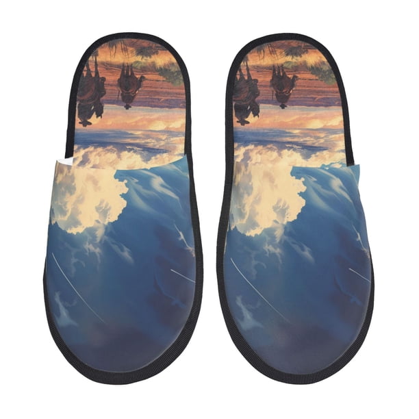 Balery Western Desert Cloud Cowboy Pantuflas de Casa de Felpa Silenciosas con Diseño Estampado, Zapatillas Cómodas Antideslizantes de Algodón para Interior-Large