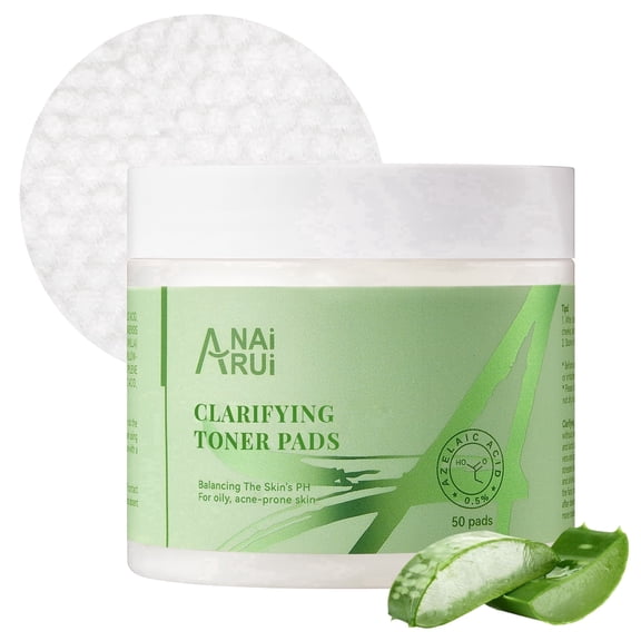 ANAiRUi Facial Pads with 0.5% Azelaic Acid, Lactic Acid & Salicylic Acid, Daily Facial Care, 50 Count
