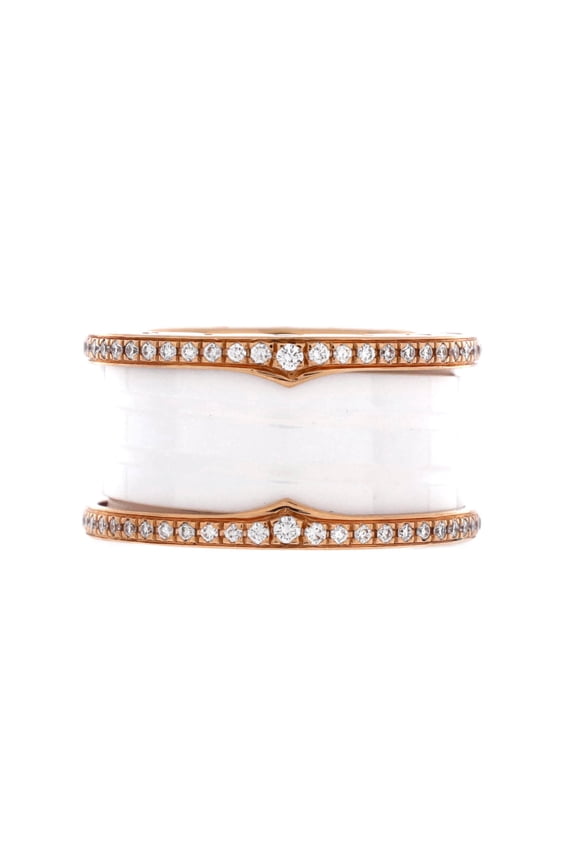 Pre-Owned B.Zero1 Three Band Ring 18K Rose Gold and Ceramic with Diamonds By Rebag
