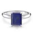 thumbnail image 3 of Gem Stone King 10K White Gold Blue Lapis Engagement Ring for Women | 2.00 Cttw | Emerald Cut 9X7MM | Gemstone Birthstone | Size 6, 3 of 6