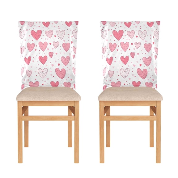 WOBOGO Valentine Day Pink Hearts Pattern Dining Room Chair Covers 2 Pieces Super Fit Elastic Fiber Removable Washable Protective Cover