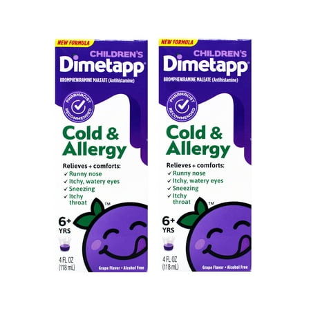 Dimetapp Elixir Children Cold & Allergy Antihistamine Relief, Grape Flavor, 4 oz, 2 Pack