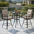 thumbnail image 5 of Demi Bonn 3 Pieces Patio Swivel Bar Set with Soft Cushions and Umbrella Hole, Outdoor Bistro Sets Accent Furniture for Yard, Garden, Brown, 5 of 8