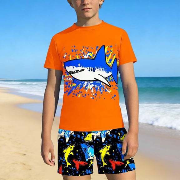 ZOYOEN Boys Rash Guard Swimsuits 2 Piece- Short Sleeve Quick Dry Kids Swim Trunks Swimwear Set Multicolor Size 4-14 Years