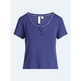 thumbnail image 5 of Joyspun Women’s Pointelle Knit Sleepwear Henley Tee with Short Sleeves, Sizes XS-3X, 5 of 5