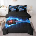 thumbnail image 1 of Electric Guitar King Size Comforter Sets - Bedding Sets 7 Pieces,Music Stringed Instruments Bed in a Bag Flaming Blue Fire Flame Bed Sets with Comforter,Sheets,Pillowcases & Shams, 1 of 5