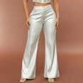 thumbnail image 5 of jtjvou Women's Metallic Shiny High Waisted Dress Pants, Vintage Business Casual Flare Party Trousers with Pockets Silver S, 5 of 5