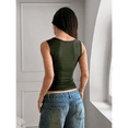 thumbnail image 4 of Womens Square Neck Button Down Ribbed Tank Tops Cute Sleeveless Summer Tops Green M, 4 of 7