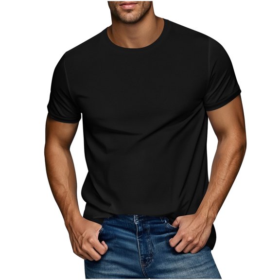 Cmfcve Round Neck T-shirts for Men Elastic Breathable Tee Tops Short Sleeve Pullover Sports T-shirt