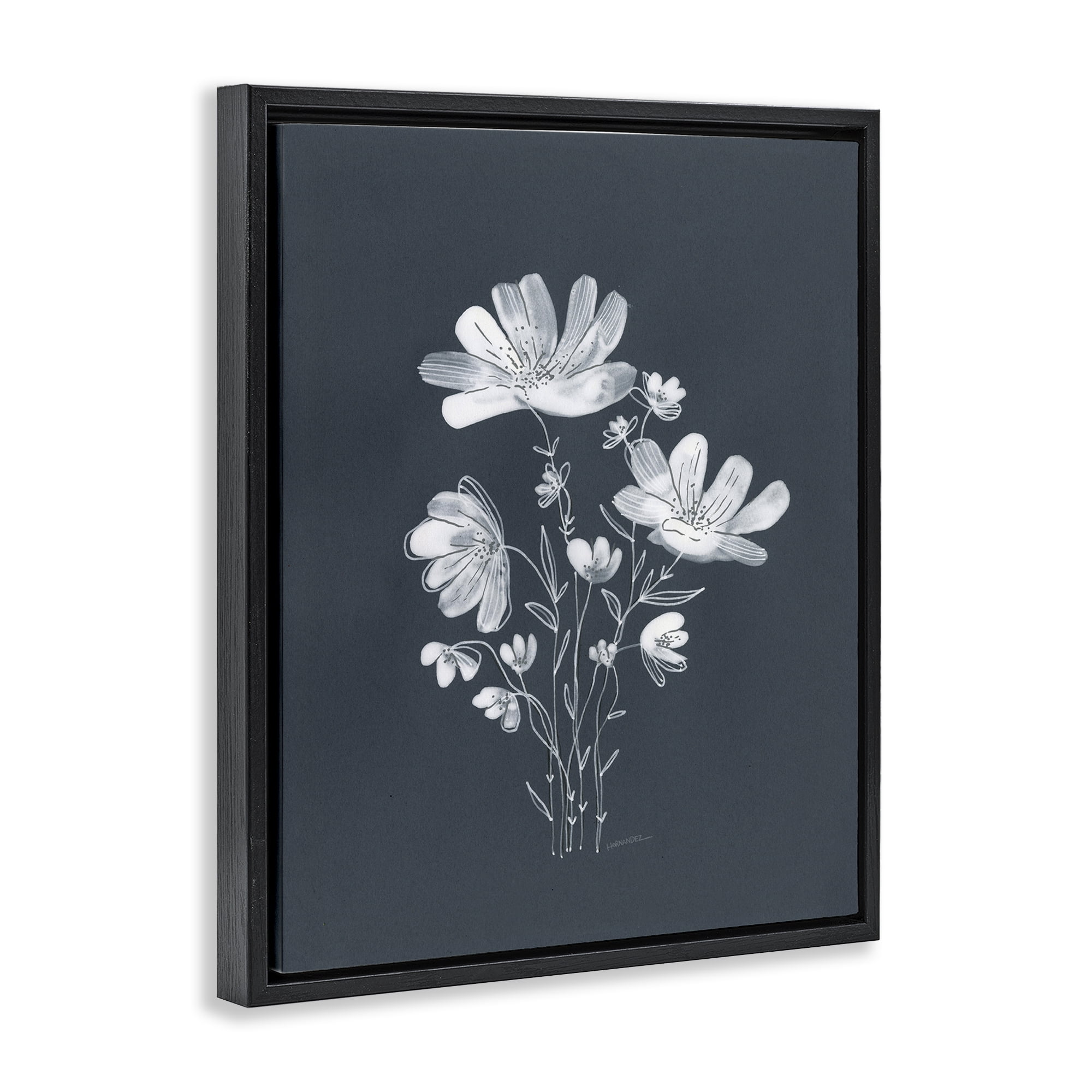 Stupell Industries Simple Daisy Florals Plants & Flowers Painting Black Floater Framed Canvas Art Print Wall Art, 25 x 31