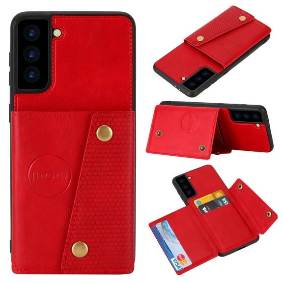 For Samsung Galaxy S22  5G Double Buckle PU   TPU Magnetic Phone Case
