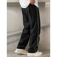 thumbnail image 3 of FEOYA Men Hip Hop Baggy Sweatpants Straight Vintage Track Pant Wide Leg Y2K Streetwear Loose Sport Skateboard Trousers Side Stripes Parachute Pants with Drawstring L Black, 3 of 7