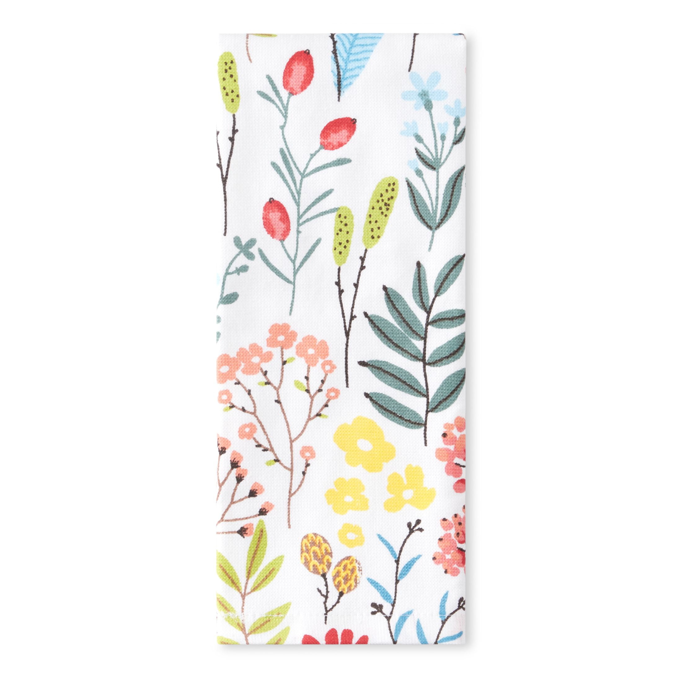 (4 pack) Mainstays Printed Cotton Kitchen Towel, 15"W x 25"L, Meadow Floral, 1 Piece