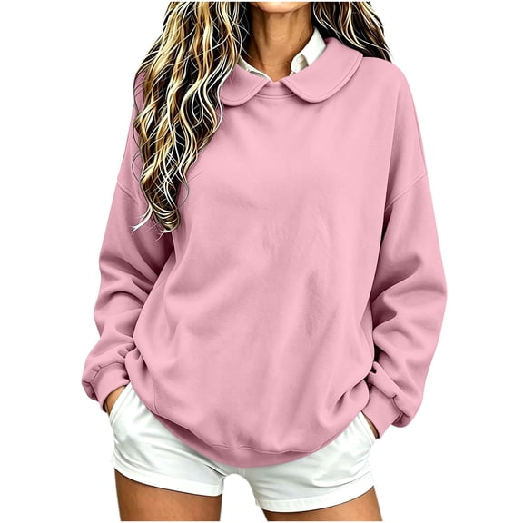 Horkkom Sweatshirt for Women Casual Fashion Solid Color Tops Oversized Long Sleeve Crew Neck Fall Winter Sweatshirt S