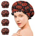 thumbnail image 7 of Shower Caps,Halloween Red Pumpkins Pattern Waterproof Shower Cap for Women 4 Pieces,Double Reusable Hair Cover for Shower PEVA Elastic Stretch Hem, 7 of 7