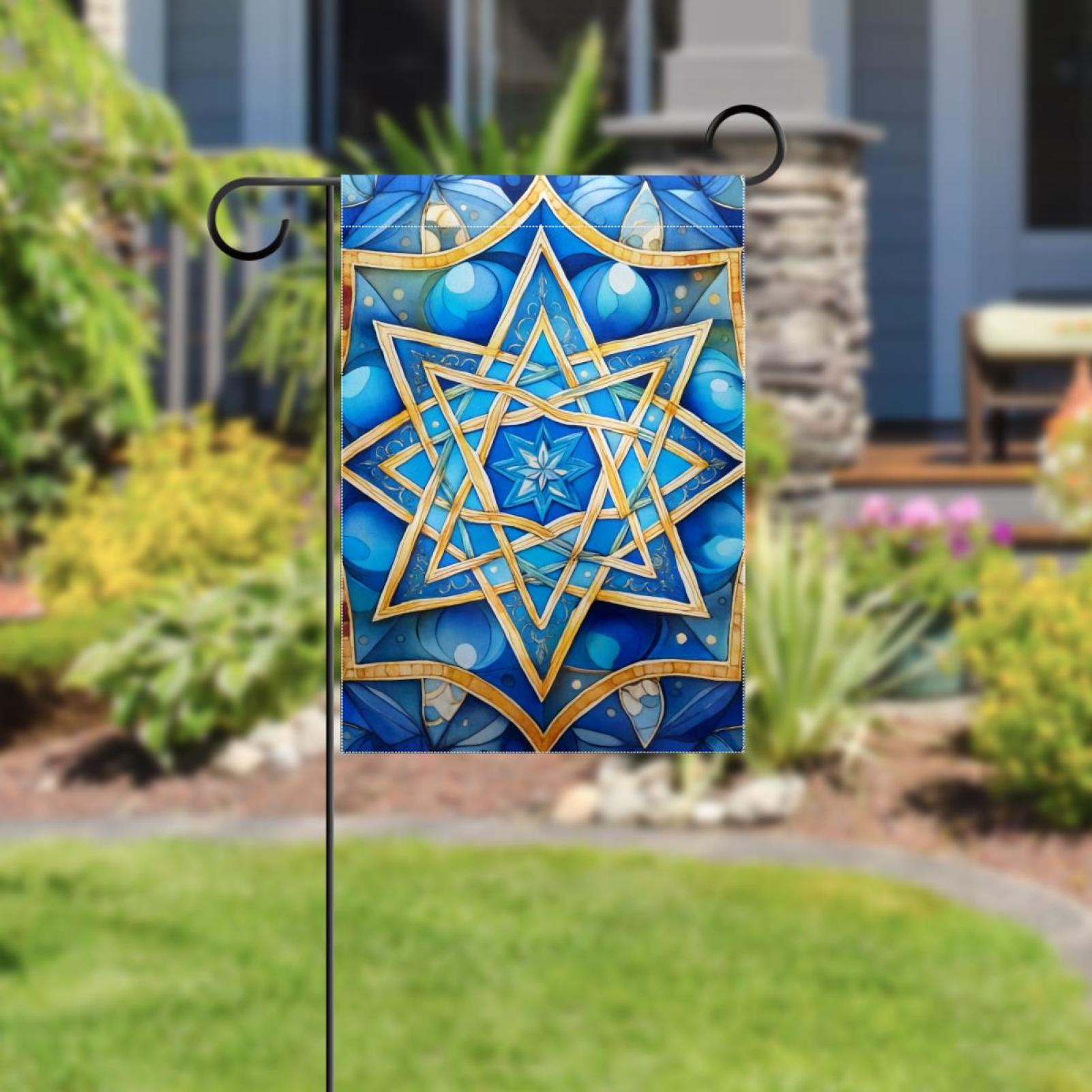 Welcome Star of David Art Blue Pattern Garden Flag, Vertical Double Sided Small House Flag, Yard Farmhouse Outdoor Deck Veranda Lawn Decor 28x40 Inch