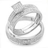 Dazzlingrock Collection 0.55 Carat (ctw) Round White Diamond Men's & Women's Micro Pave Engagement Ring Trio Bridal Set, Sterling Silver