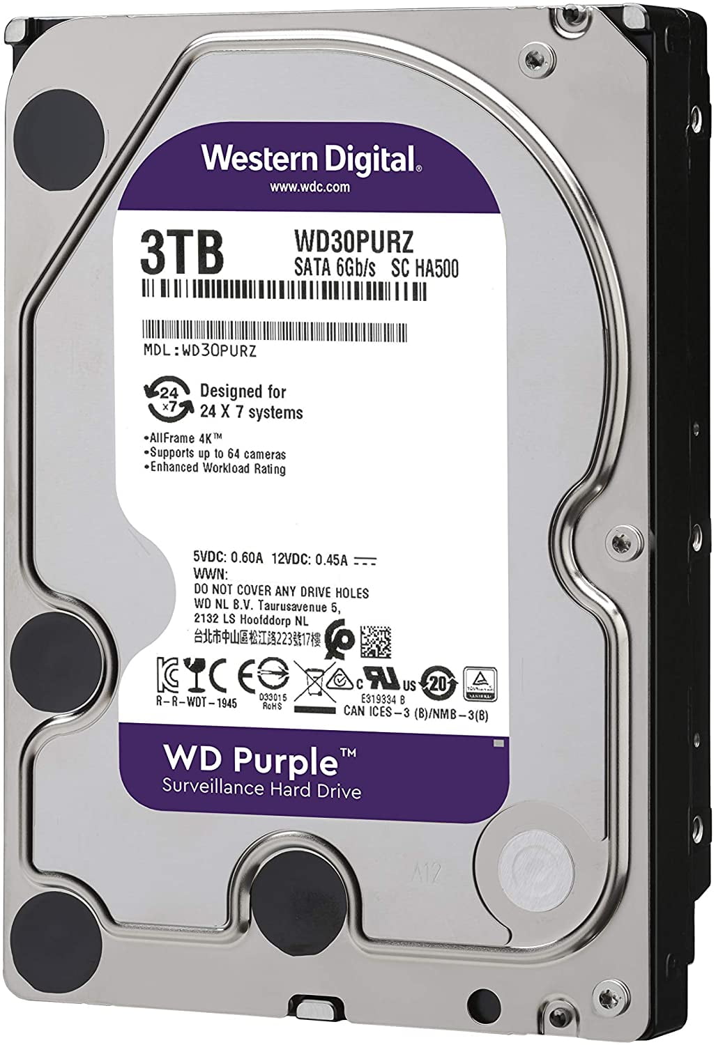 Udråbstegn låne svinge WD Purple 3TB Surveillance Hard Drive, 3.5 inch, 6 gb/ 145 mb/s, 64mb  Cache, 5400 RPM - Walmart.com