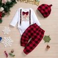 thumbnail image 2 of Mercatoo My First Christmas Baby Boy Outfit Gentleman Long Sleeve Romper Tops Red Plaid Pants with Hat 3Pcs Xmas Clothes Set, 2 of 7