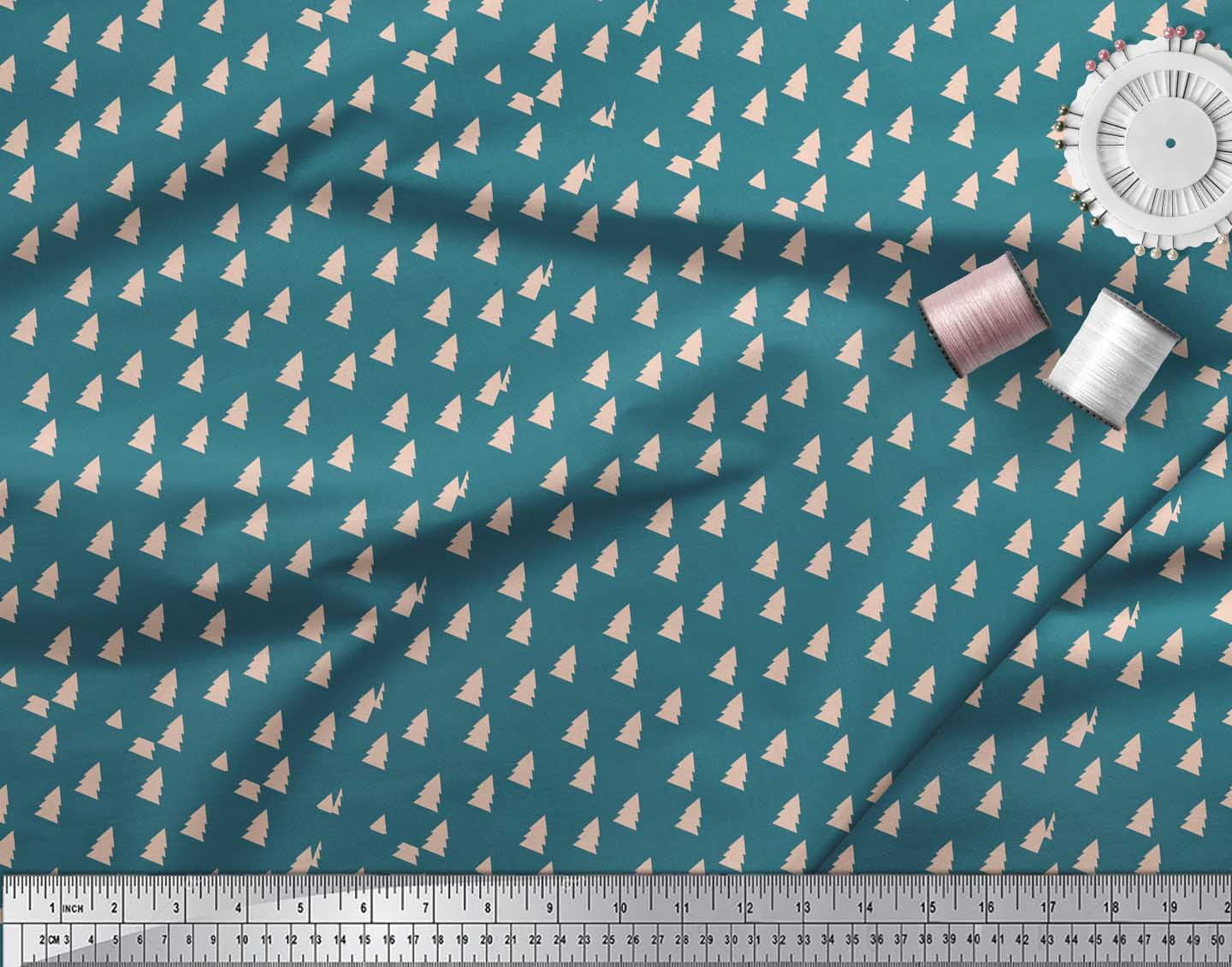 Soimoi Blue Heavy Canvas Fabric Christmas Tree Printed Fabric 1 Yard 58 Inch Wide