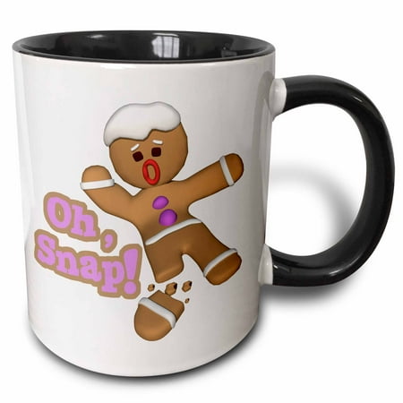 Gift Mug Cookie 3dRose Funny Oh Snap Broken Snapped Gingerbread Man Cookie Holiday Christmas Humor - Two Tone Black Mug, 11-ounce ()