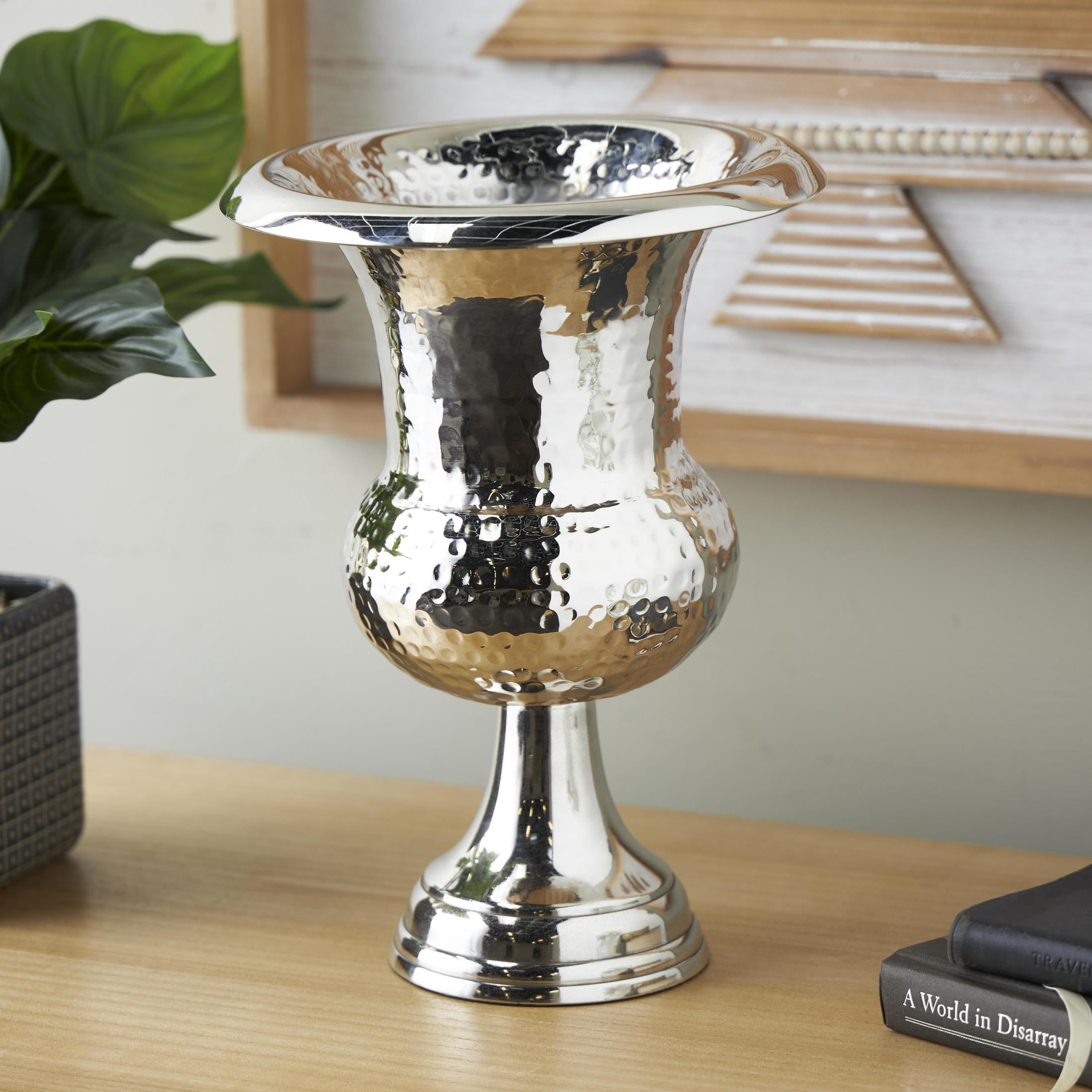 DecMode 13" Goblet Inspired Hammered Silver Aluminum Metal Vase
