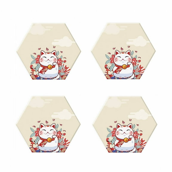 AUQ Cork Coasters,Stylish Non-Slip Design Coasters for Drinks,Protects From Heat Damage Cup Coaster,Lucky Cat 5