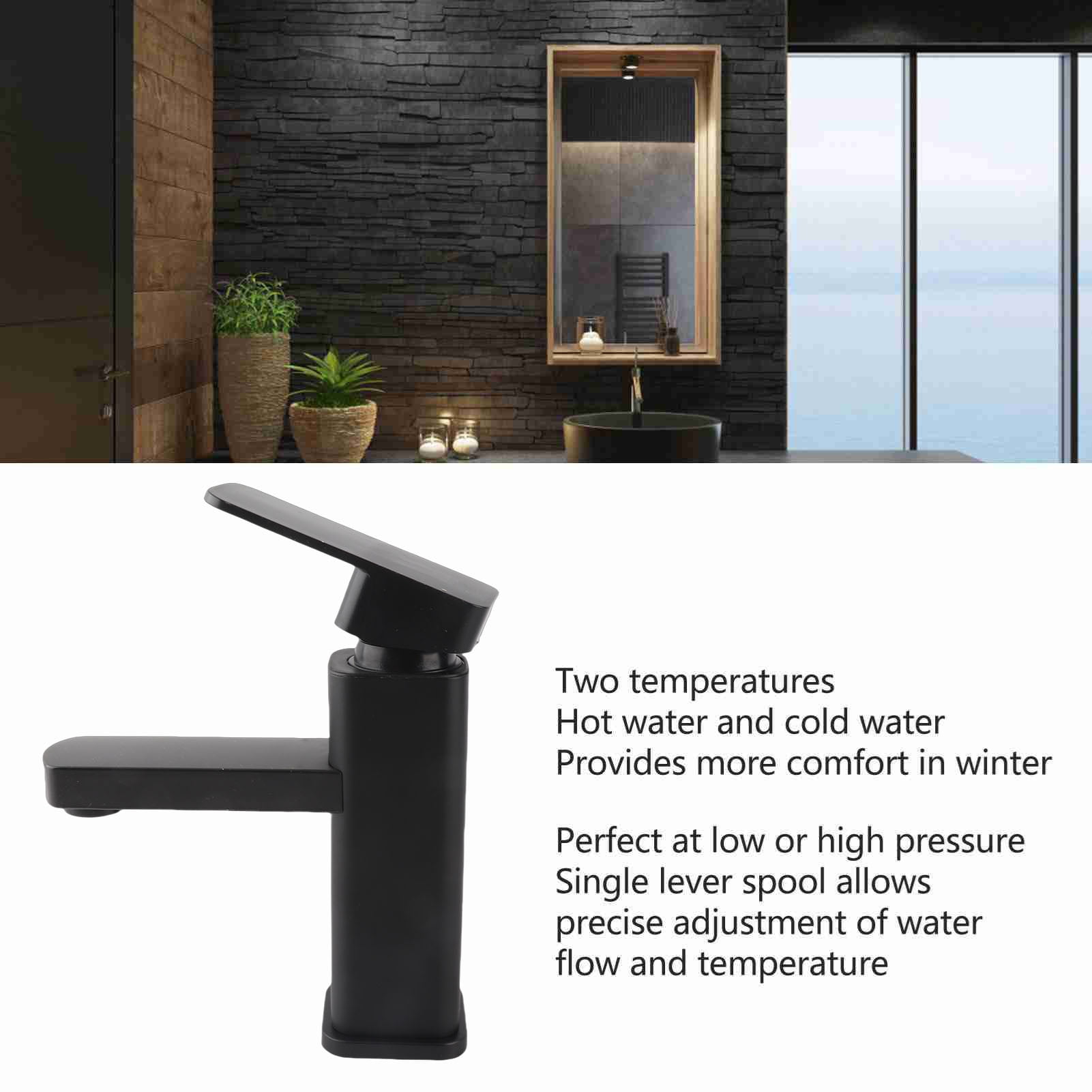 NFTIGB Modern Bathroom Faucet Single Hole Stainless Steel Basin Faucet for Bathroom Sink Accessories Hot Cold Water Mixer Tap, Matte Black 9.84 x 7.87 x 2.75 inches