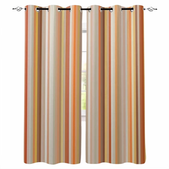 Burnt Orange Striped Blackout Curtains for Bedroom/Living Room, Thermal Insulated Kitchen Curtains, Farmhouse Orange Ombre Stripes Grommet Darkening Window Treatment Drapes 27.5"x39"x2