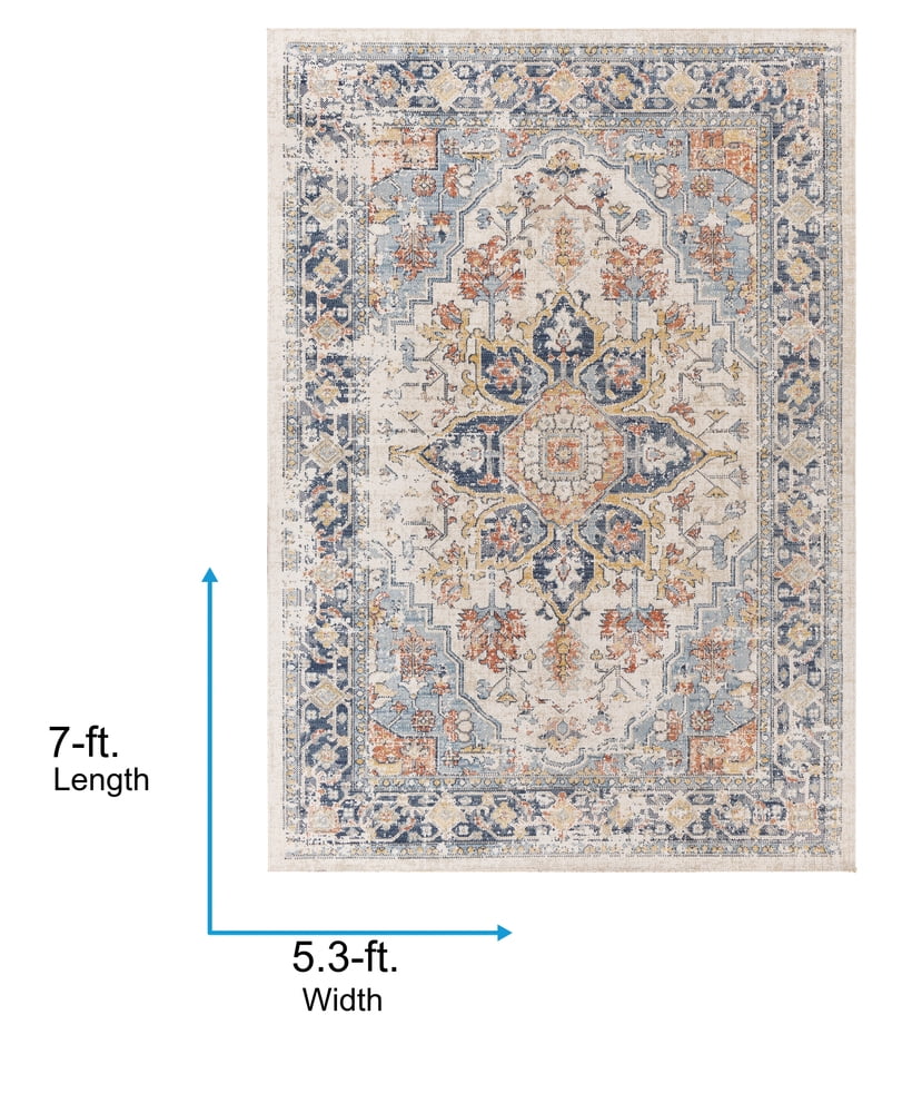 Livabliss Outdoor Rugs, 5x7 Huntington Beach Traditional Navy Area Rug for Patio, Porch, Deck, Backyard, Waterproof Indoor Outdoor Carpet (5'3" x 7')