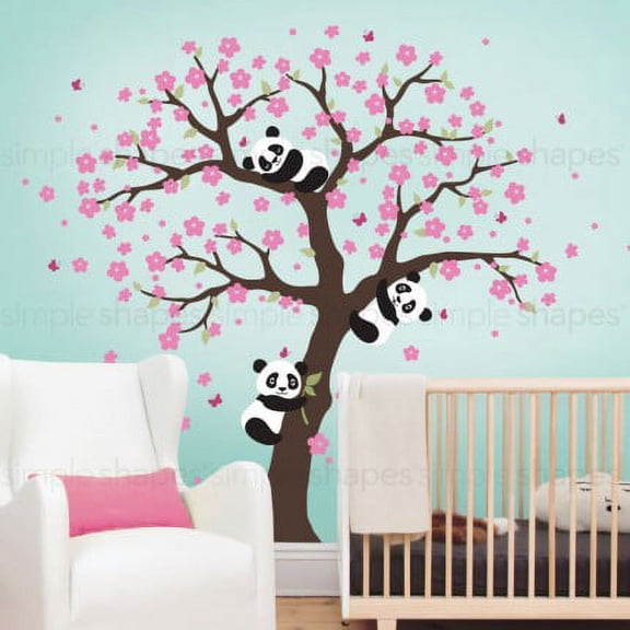 Panda and Cherry Blossom Tree Wall Decal - Scheme A