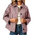 thumbnail image 4 of cfhntfmh Women Plaid Coat Casual Button down Jacket Long Sleeve Loose Outerwear Collared Fall Fashion Outfits, 4 of 7