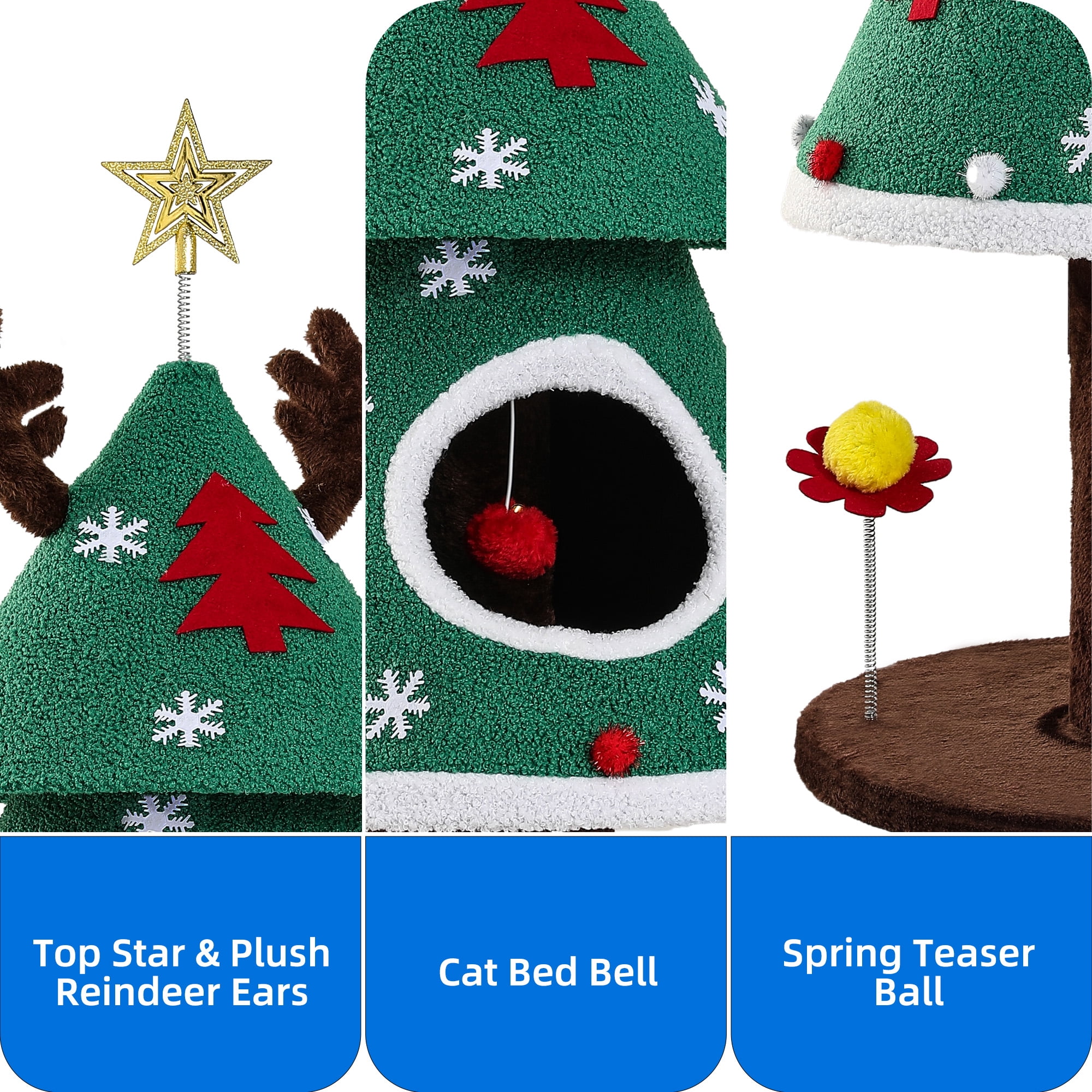 Dextrus 47" Christmas Cat Tree and Tower Condo  with Balls & Cat Teaser, Cat Furniture for Small Cats, Green