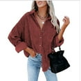 thumbnail image 4 of Plus Size Womens Corduroy Button Down Boyfriend Shirts Long Sleeve Oversized Blouses Tops Coat Solid Color, 4 of 4