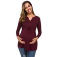 thumbnail image 2 of Ecavus Women's Maternity Tops Shirts Long Sleeve V Neck Pregnancy Blouse Wine Red L, 2 of 8